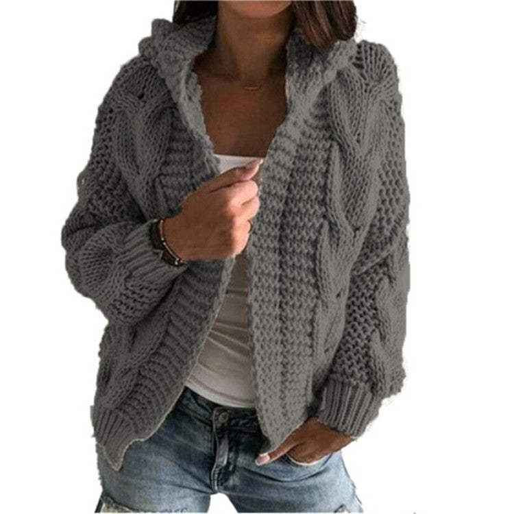 Damen Grobstrick-Cardigan mit Kapuze und tiefen Taschen Drune