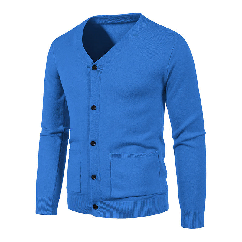 Herren nan schlanker Feinstrick-Cardigan mit V-Ausschnitt, Knopfleiste und aufgesetzten Taschen Drune