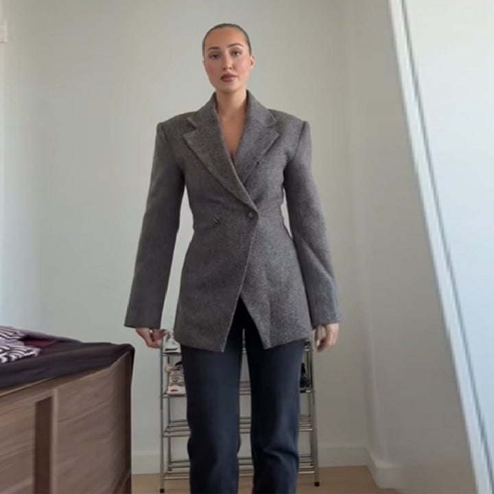 Damen Eleganter Oversized Blazer mit strukturiertem Gewebe Drune