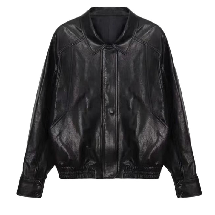 Damen Lässige Kunstlederjacke mit voluminösen Ärmeln Drune
