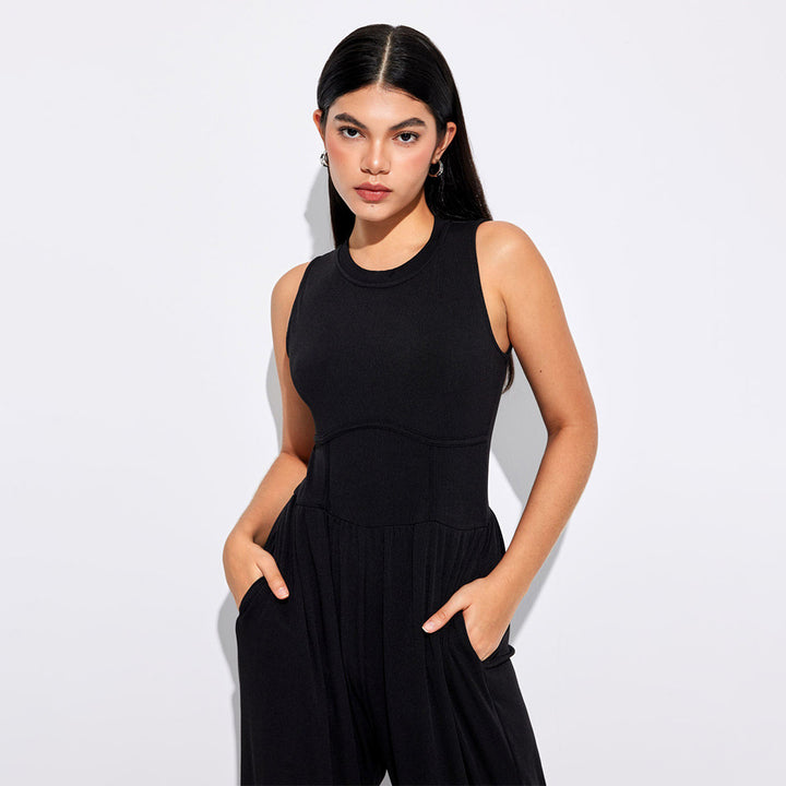 Damen Jumpsuit mit hohem Bund und praktischen Seitentaschen Drune