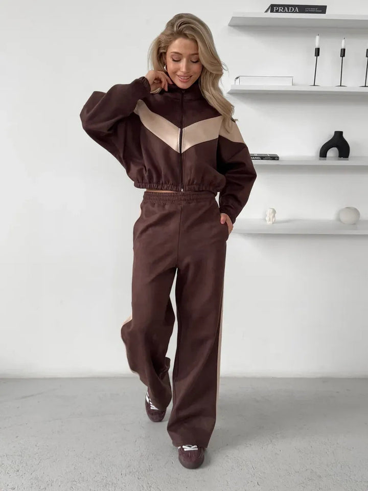 Damen sportlicher Fleece-Loungewear-Anzug mit Reißverschluss Drune