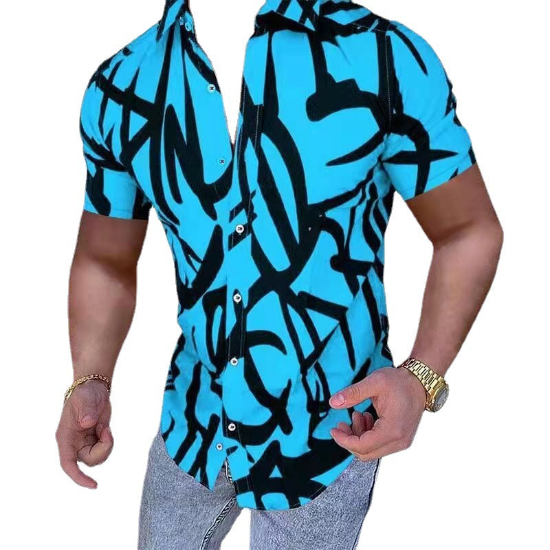Herren Kurzarmhemd mit einzigartigem Graffiti-Design und modernem Schnitt Drune