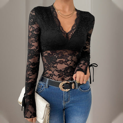 Damen Spitzenbody mit raffinierten Schnürdetails Drune