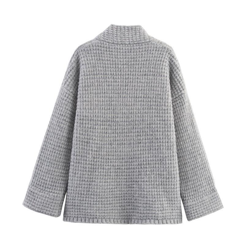 Damen gesteppte Strickjacke mit dekorativem Knopfverschluss und hohem Kragen Drune