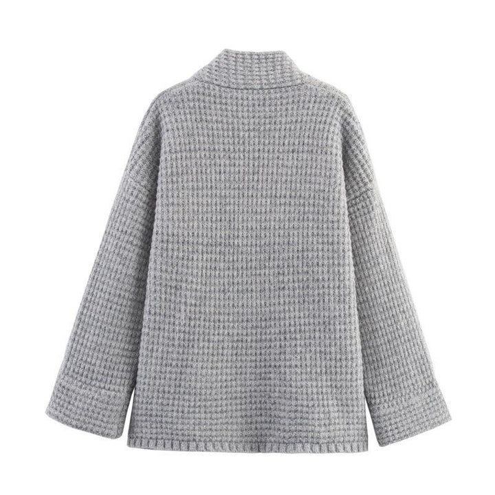 Damen gesteppte Strickjacke mit dekorativem Knopfverschluss und hohem Kragen Drune