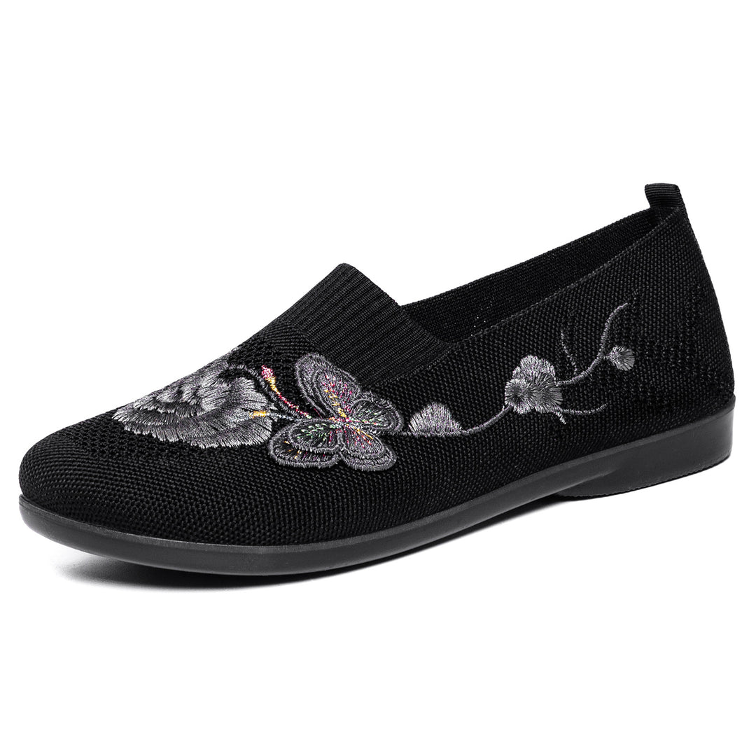 Damen nan bestickter Strick-Slipper mit sockenähnlichem Einstieg, floralem Stickmotiv und gedämpfter Leichtsohle Drune