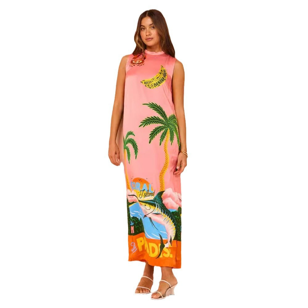 Damen Maxikleid mit buntem Tropenmotiv und lässigem Schnitt Drune