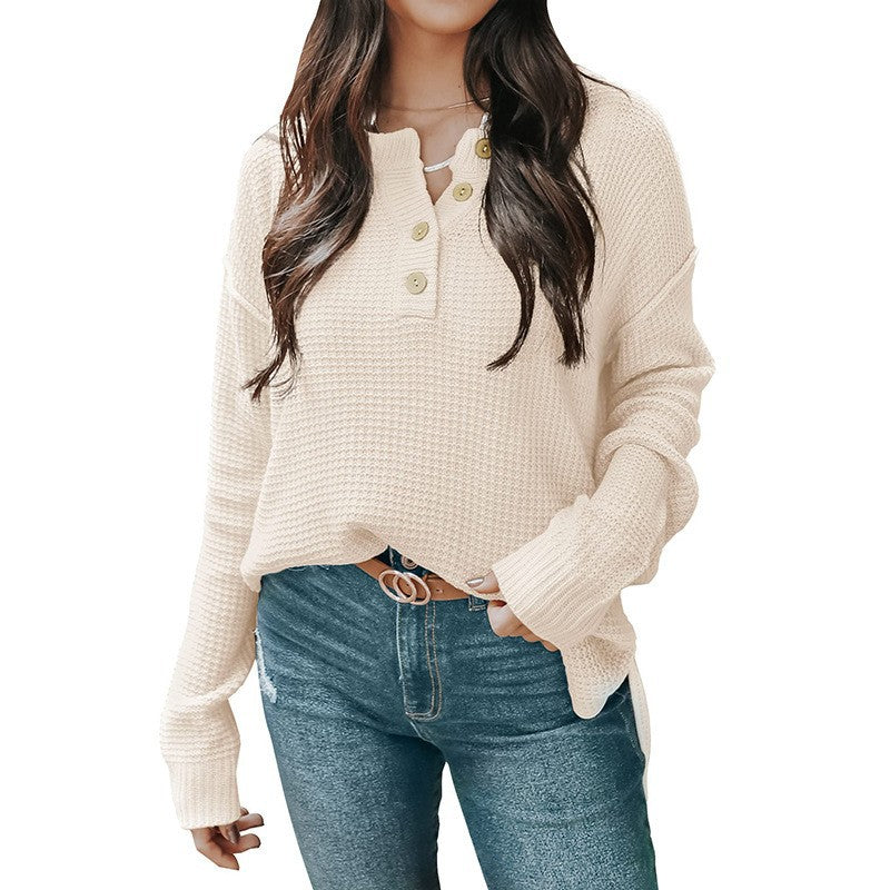 Damen lässiger Oversized Pullover mit Knopfleiste und strukturiertem Material Drune