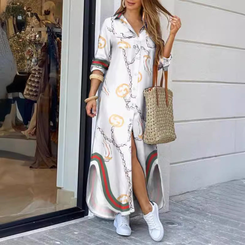Femme Chic Button-Up Maxikleid mit elegantem Kettenprint Drune