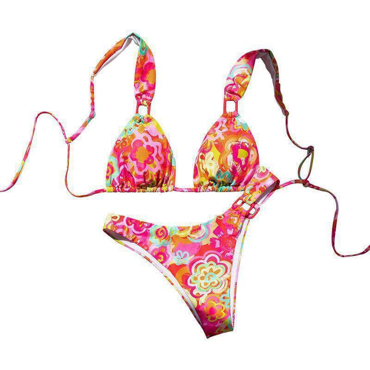 Damen Dreieck-Bikini mit verstellbaren Trägern und auffälligem Blumenmuster Drune