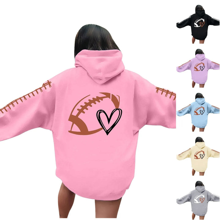 Damen Kapuzenpullover mit kreative Football-Motiv und lässigen Schnitt Drune