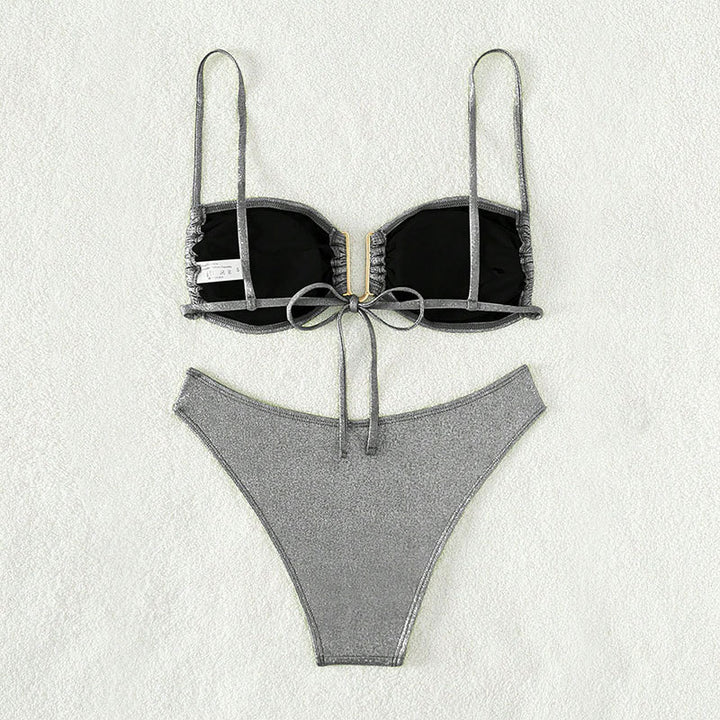 Damen glitzernder Bikini mit verstellbaren Trägern und elegantem Detail Drune