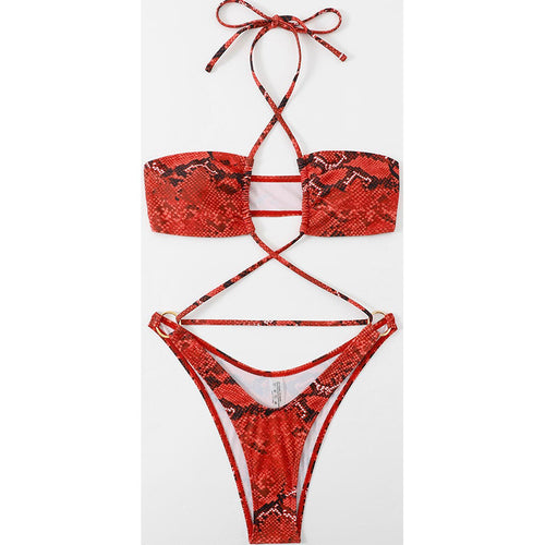 Damen Bandeau-Bikini mit raffiniertem Schlangenmuster Drune