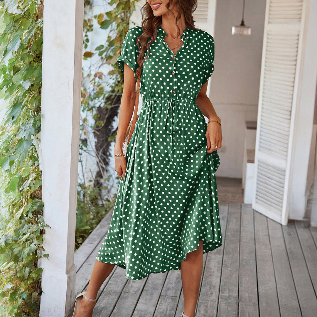 Damen Elegantes Hemdblusenkleid mit tailliertem Design und Polka-Dots Drune