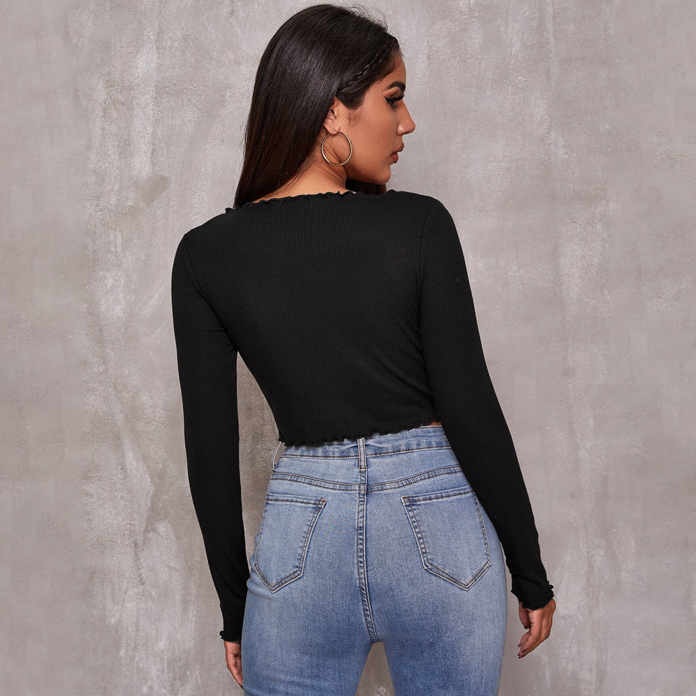 Damen cropped Oberteil mit Schnürung und eleganten Rüschendetails Drune