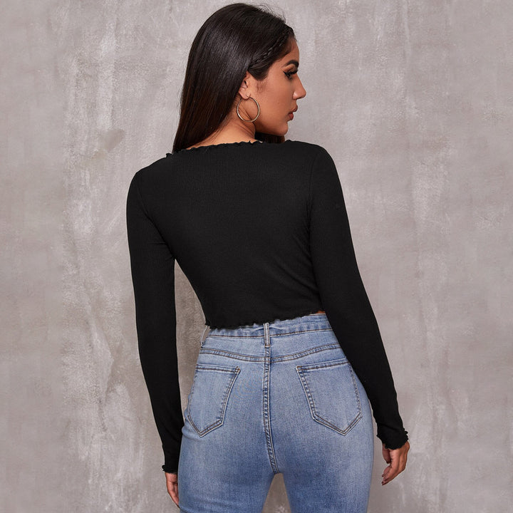 Damen cropped Oberteil mit Schnürung und eleganten Rüschendetails Drune