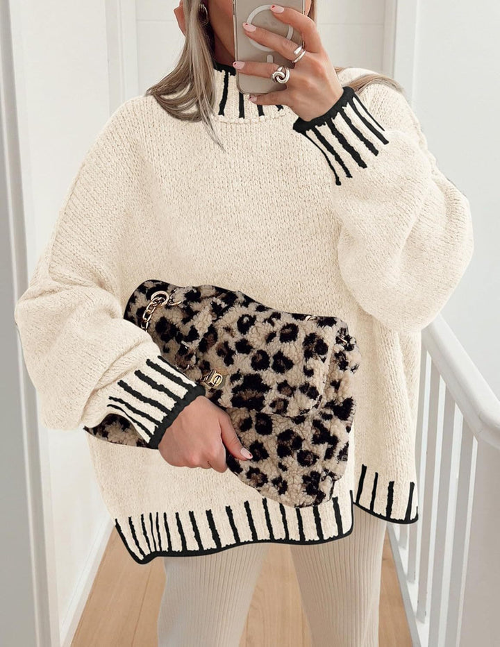 Damen lässiger Grobstrickpullover mit modernem Streifenmuster Drune