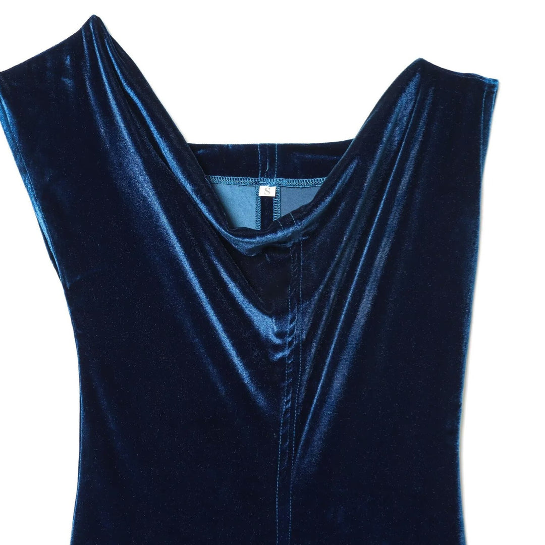Damen Samt Maxikleid mit elegantem V-Ausschnitt und raffiniertem Schlitz Drune