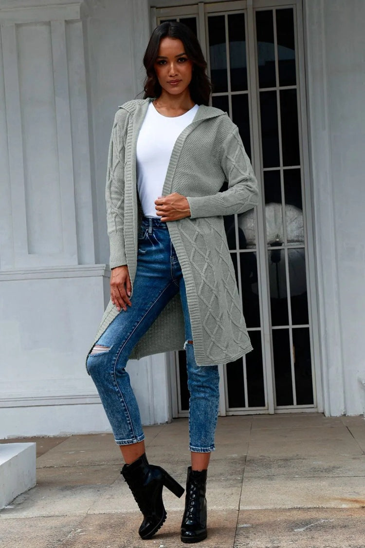 Damen Grobstrick-Cardigan mit elegantem Kapuzendesign und strukturiertem Muster Drune