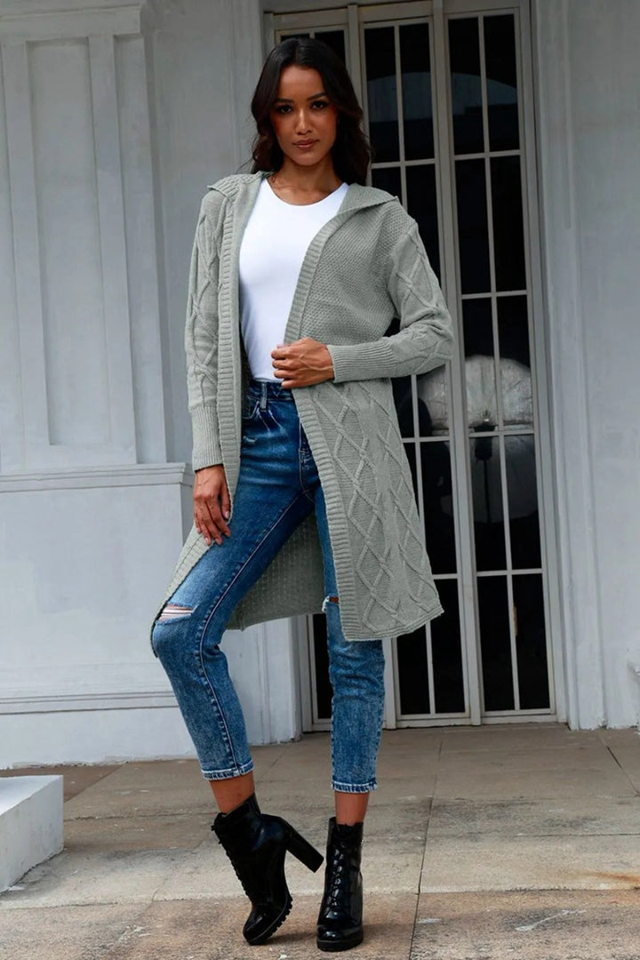 Damen Grobstrick-Cardigan mit elegantem Kapuzendesign und strukturiertem Muster Drune