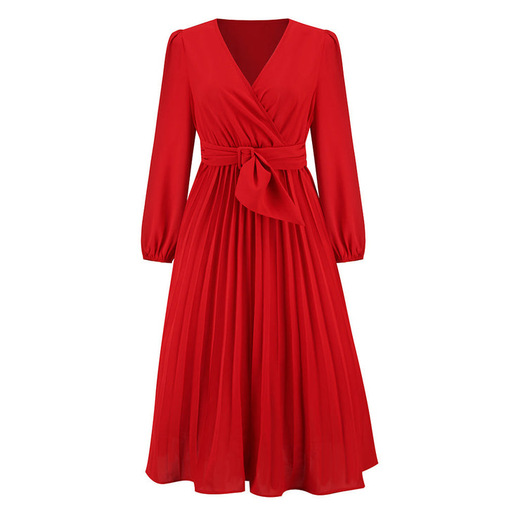 Damen Wickelkleid mit Plissee-Design und eleganter Taillengürtel Drune