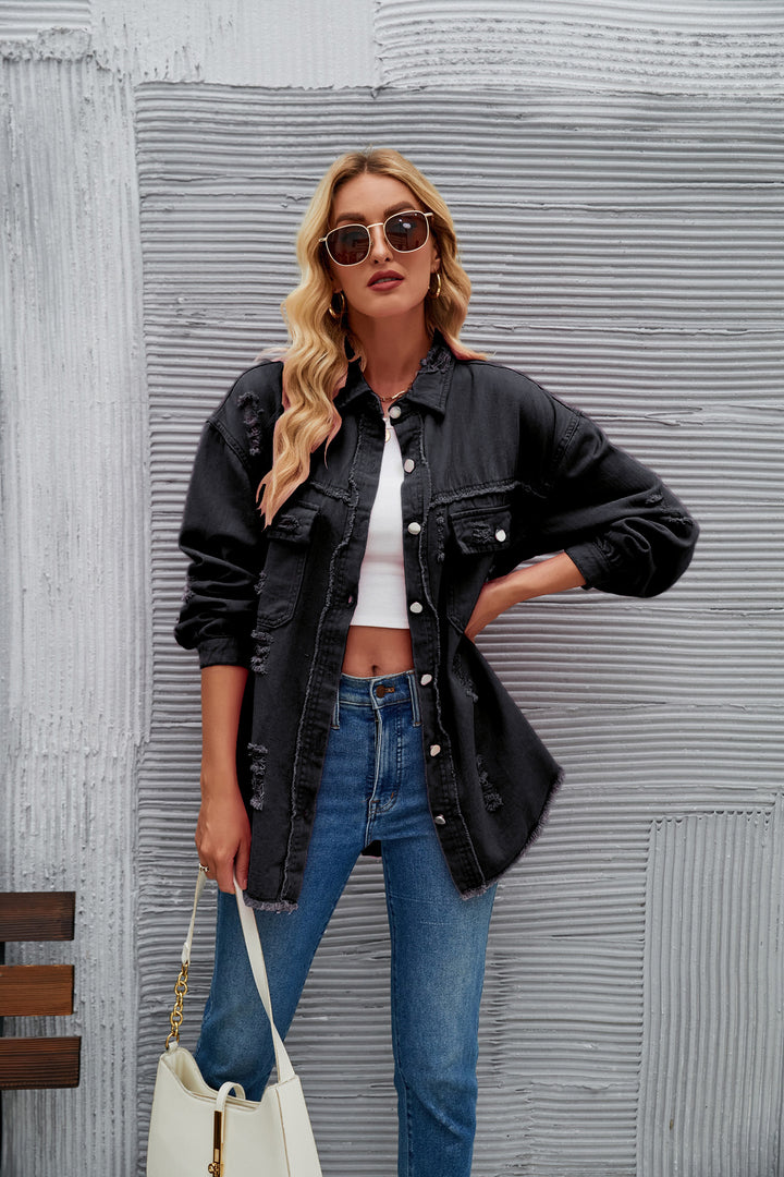 Damen Oversized Jeansjacke mit modernen Destroyed-Details Drune