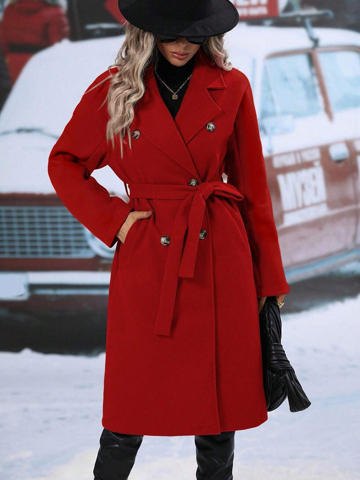 Damen Modischer Wollmantel mit Gürtel Drune