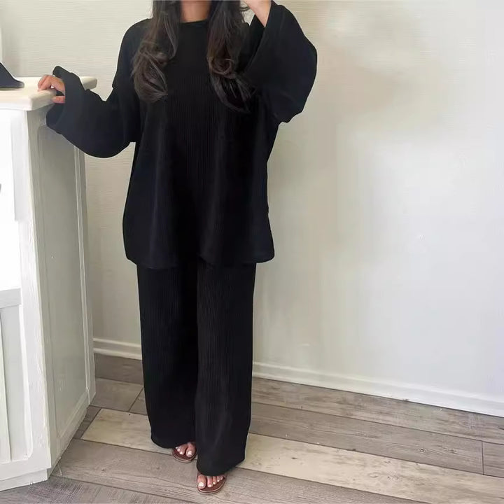 Damen lässiges Lounge-Set aus weichem Rippmaterial mit weitem Schnitt Drune