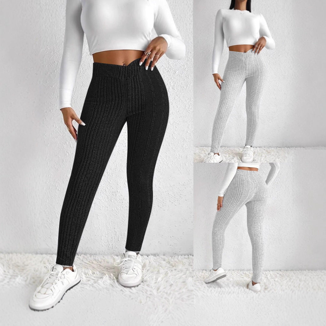 Damen figurbetonte Leggings mit stylish Streifenmuster Drune