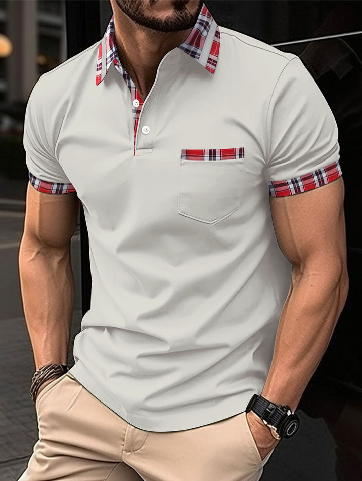 Herren Poloshirt mit modernem Karo-Design und Brusttasche Drune