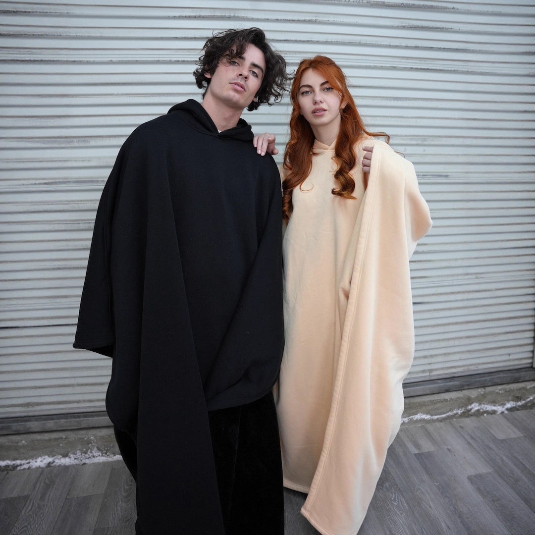 Unisex nan Kapuzen-Poncho Kuscheldecke mit weichem Futter und großzügigem Oversize-Schnitt Drune
