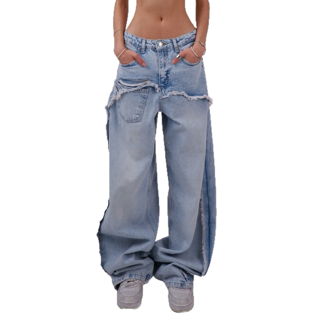 Damen Distressed Wide-Leg Jeans mit fransigen Abschlüssen Drune