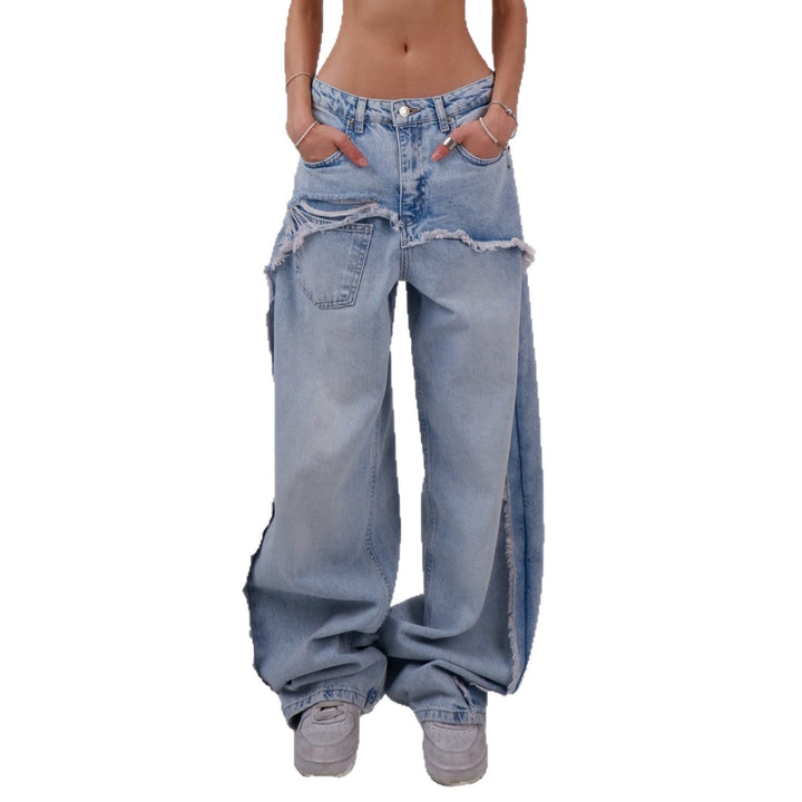 Damen Distressed Wide-Leg Jeans mit fransigen Abschlüssen Drune