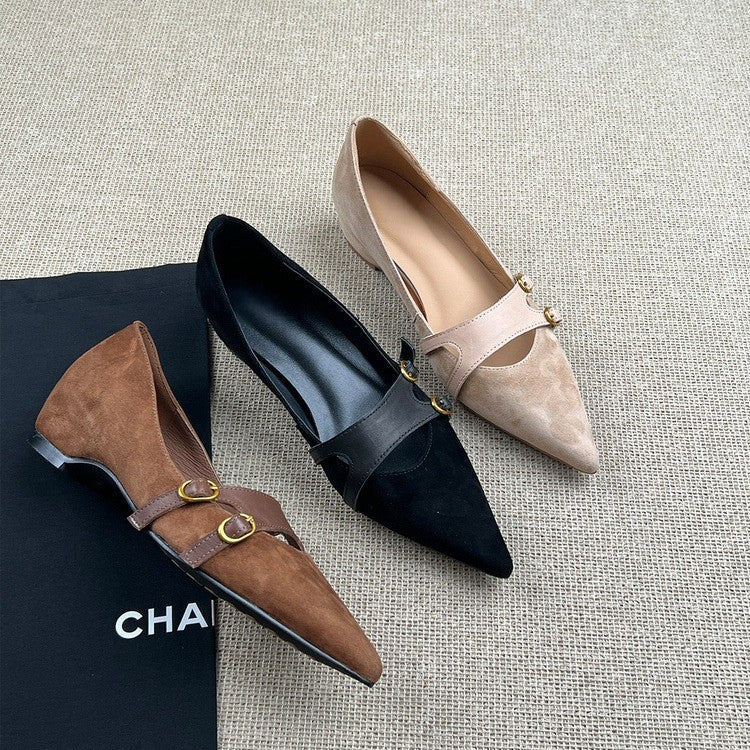Damen Slingback-Ballerinas mit dekorativer Schnallenakzent und eleganter Lederoberfläche Drune