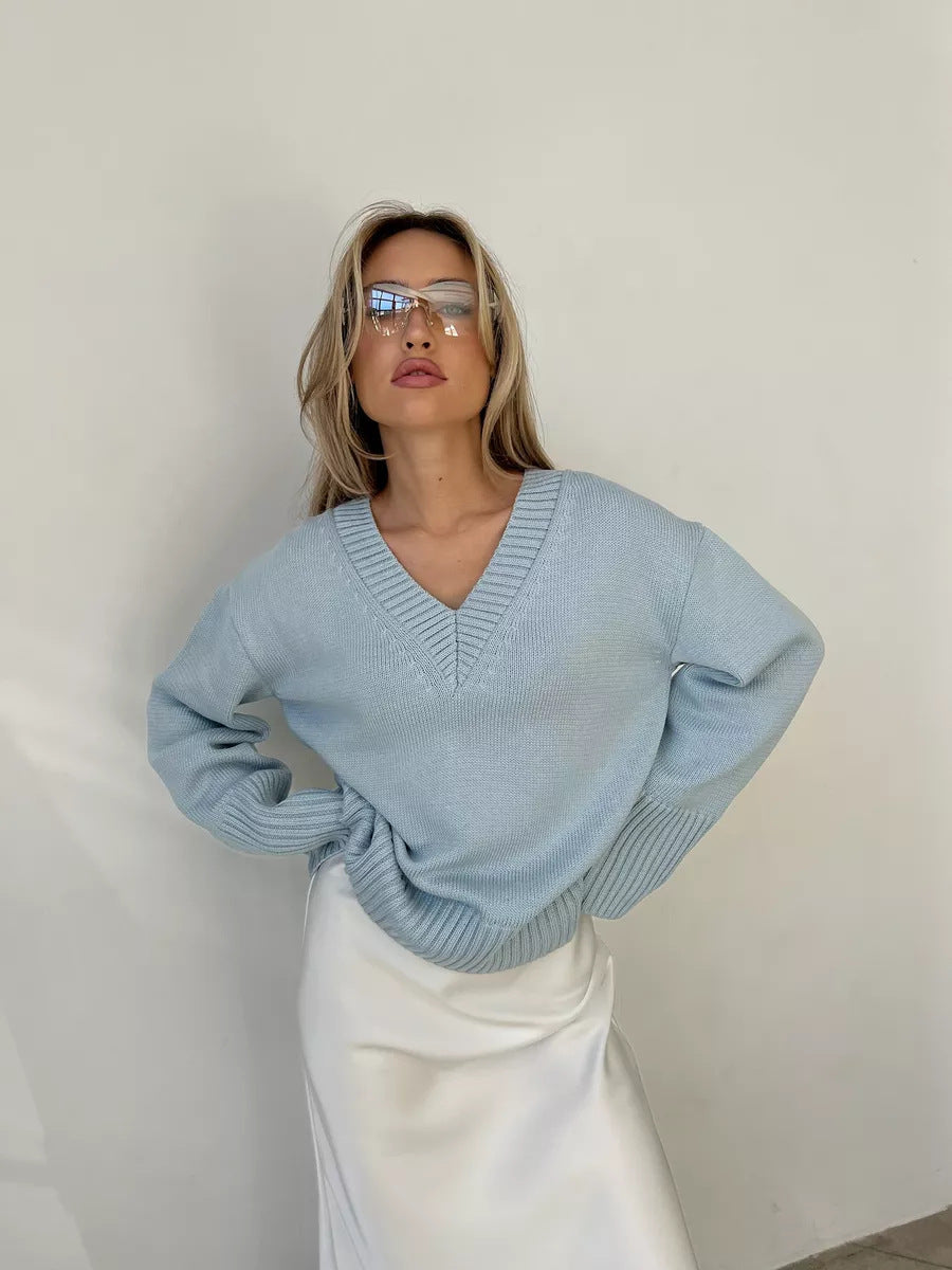 Damen eleganter V-Ausschnitt Pullover Drune