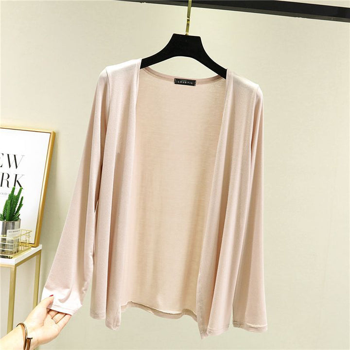 Damen leichte Strickjacke mit offenem Schnitt und langen Ärmeln Drune