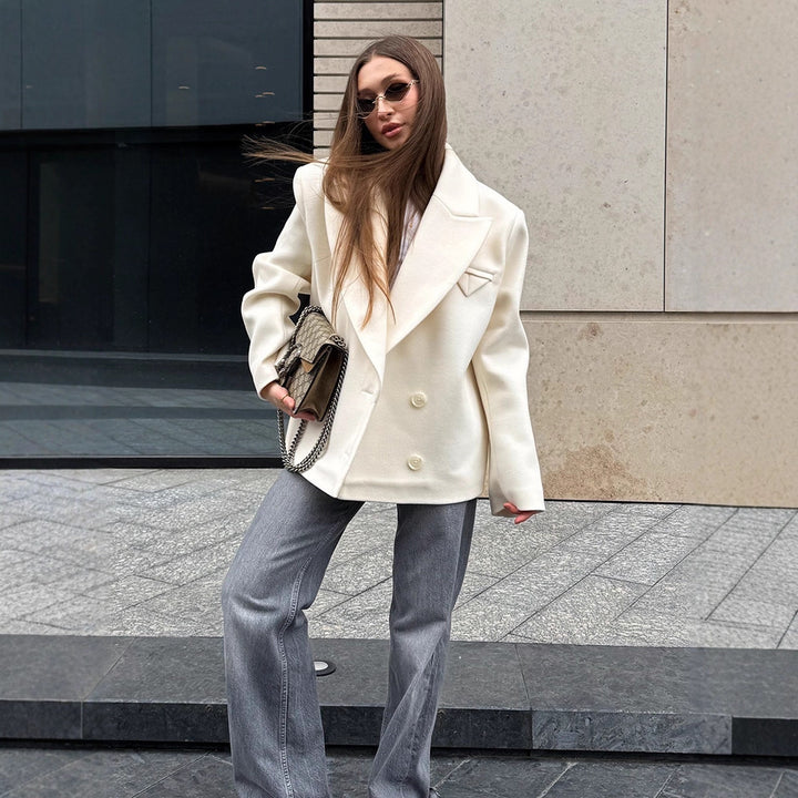 Damen Oversized Blazerjacke mit doppelter Knopfleiste und eleganten Details Drune