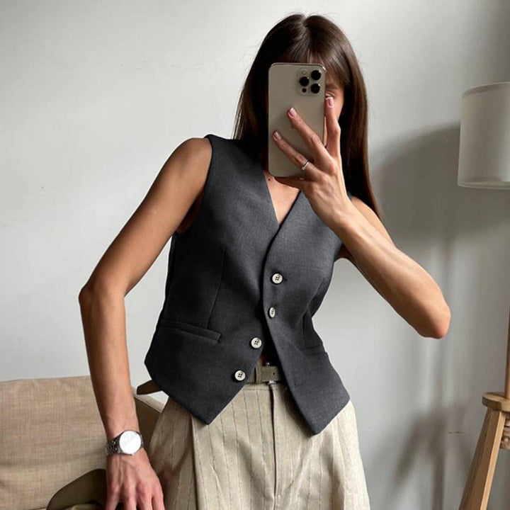 Damen Zweiteiler Ensemble mit taillierter Weste und weiten Hosen Drune