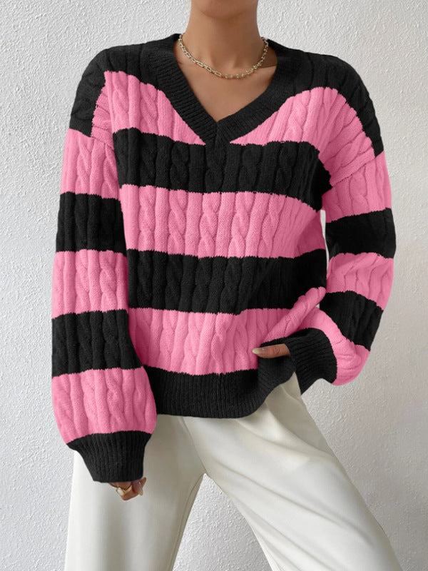 Drune | Gestreifter Pullover mit V-Ausschnitt Herbst/Winter