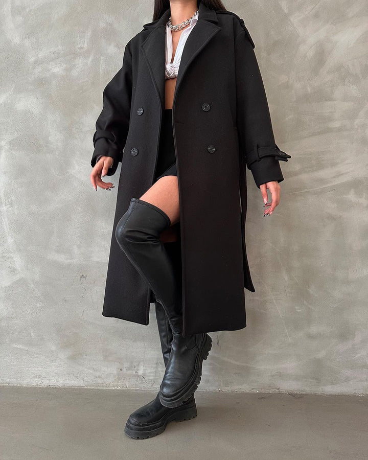 Damen Modischer Trenchcoat mit eleganten Details und doppelt geknöpfter Front Drune