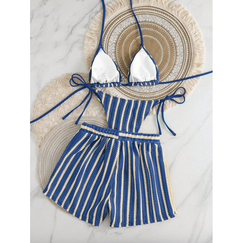 Damen Zweiteiliges Freizeitbadeoutfit mit verstellbarem Oberteil und elastischen Shorts Drune