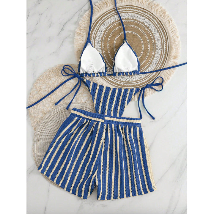 Damen Zweiteiliges Freizeitbadeoutfit mit verstellbarem Oberteil und elastischen Shorts Drune
