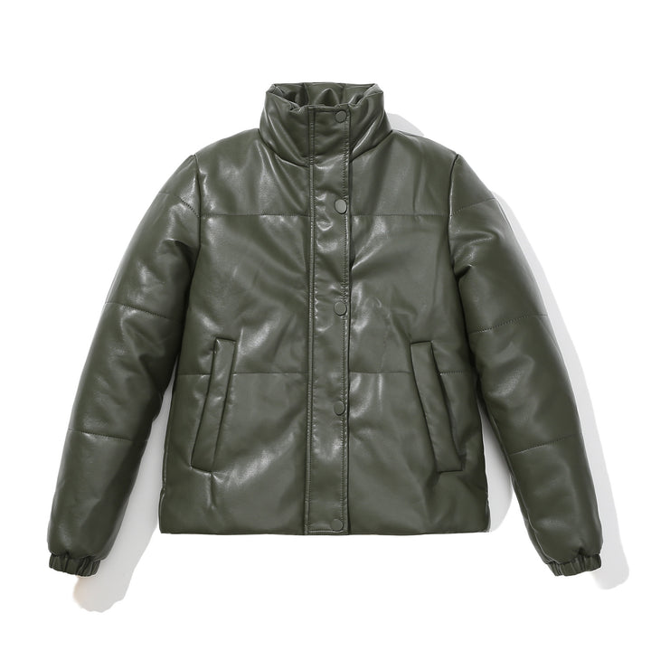 Damenkuschelige Kunstlederjacke mit raffiniertem Steppdesign Drune