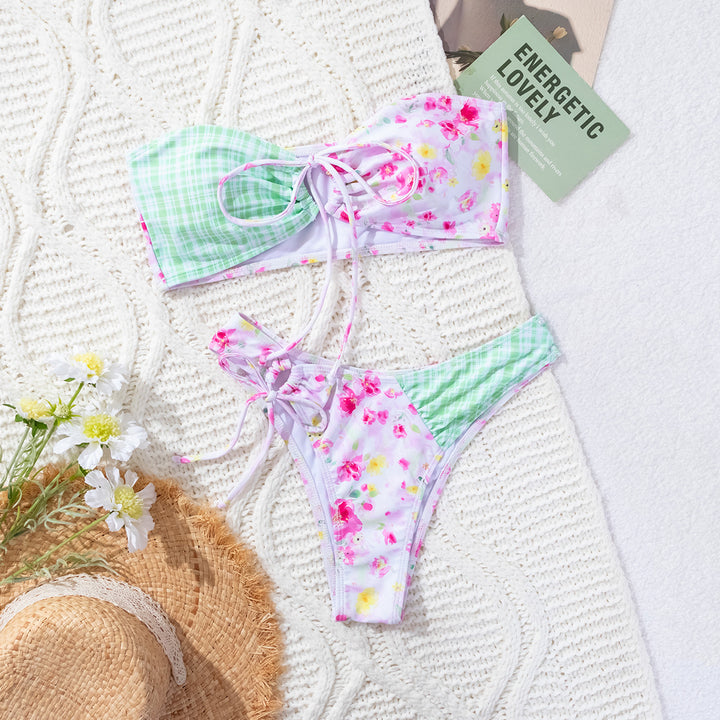 Damen Fröhlicher Blumendruck Bikini Drune