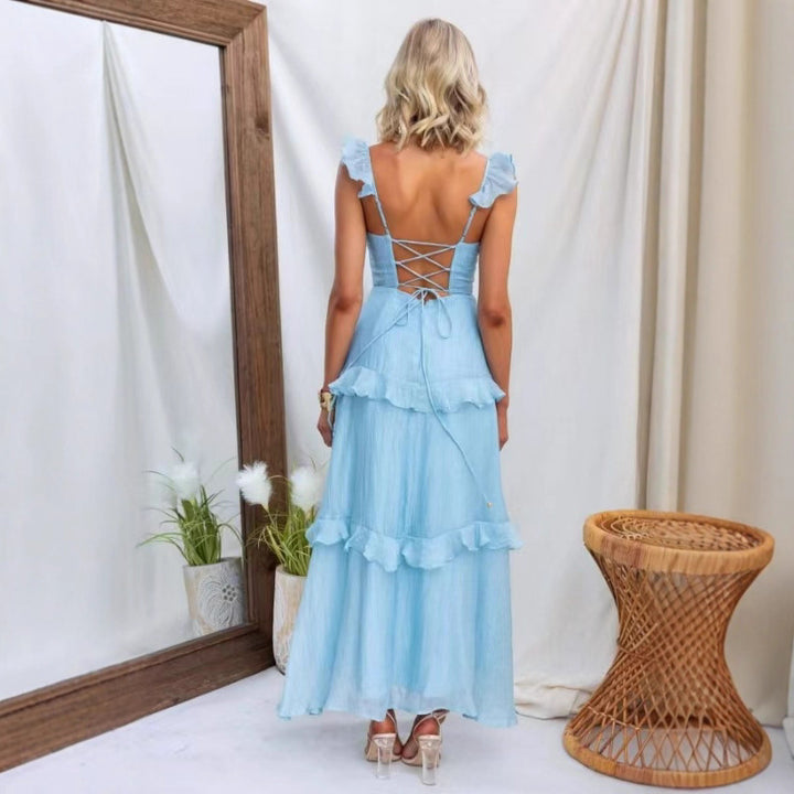 Damen Maxikleid mit Rüschendetails und taillierter Silhouette Drune