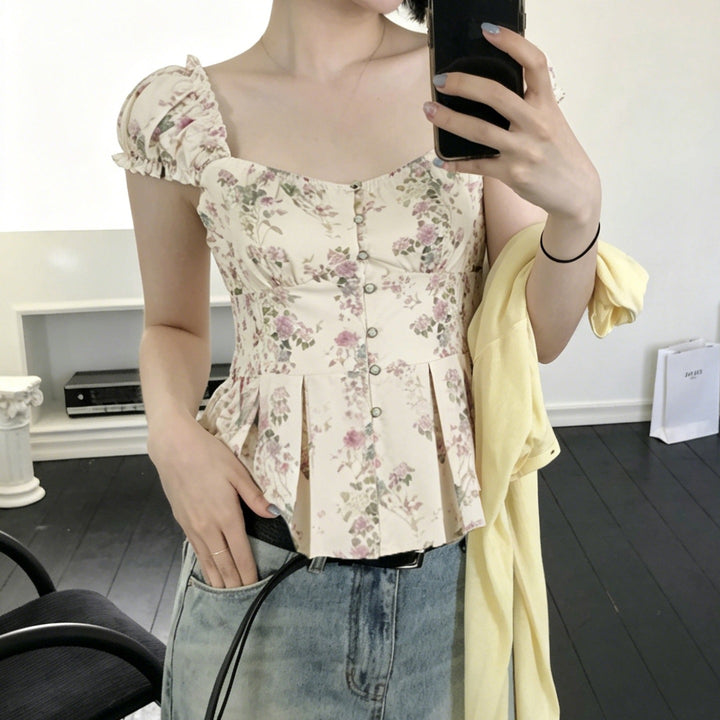 Damenbluse mit floralem Design und Rüschenärmeln Drune