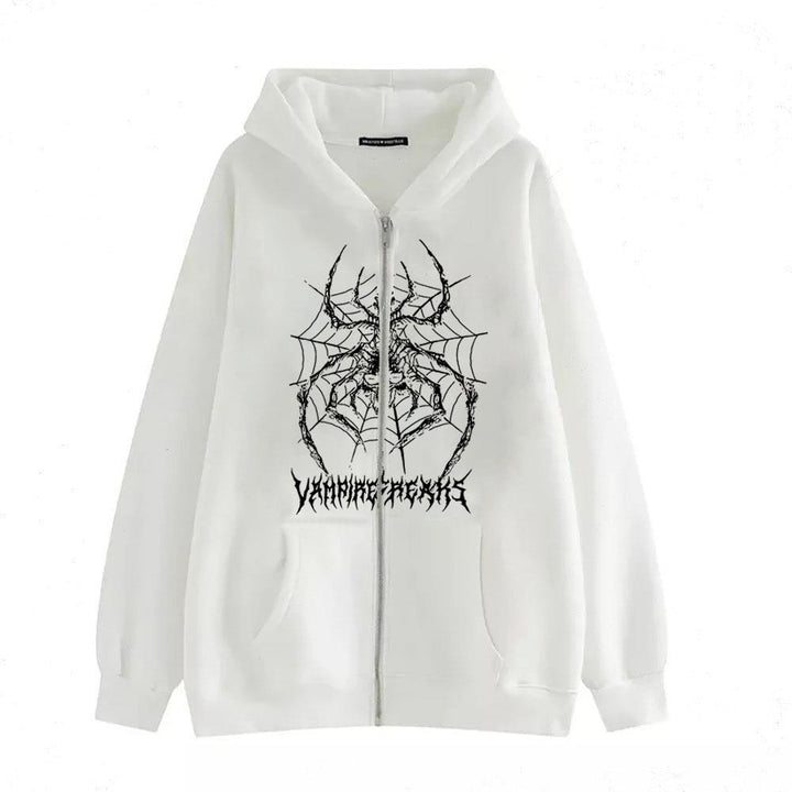 Damen Langarm Kapuzenjacke mit detailreichem Spinnenmotiv Drune