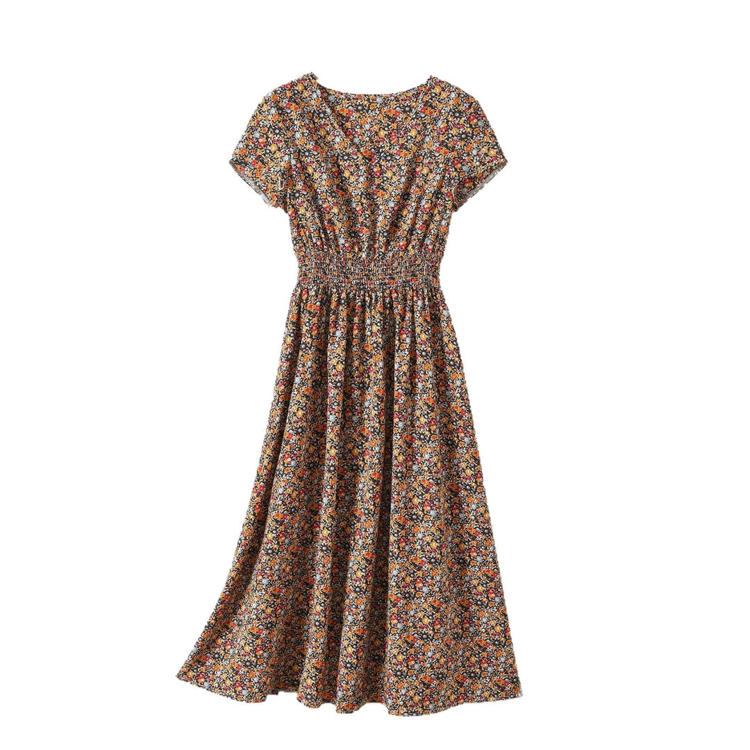 Damen Sommerliches Midikleid mit elastischem Bund und floralen Mustern Drune