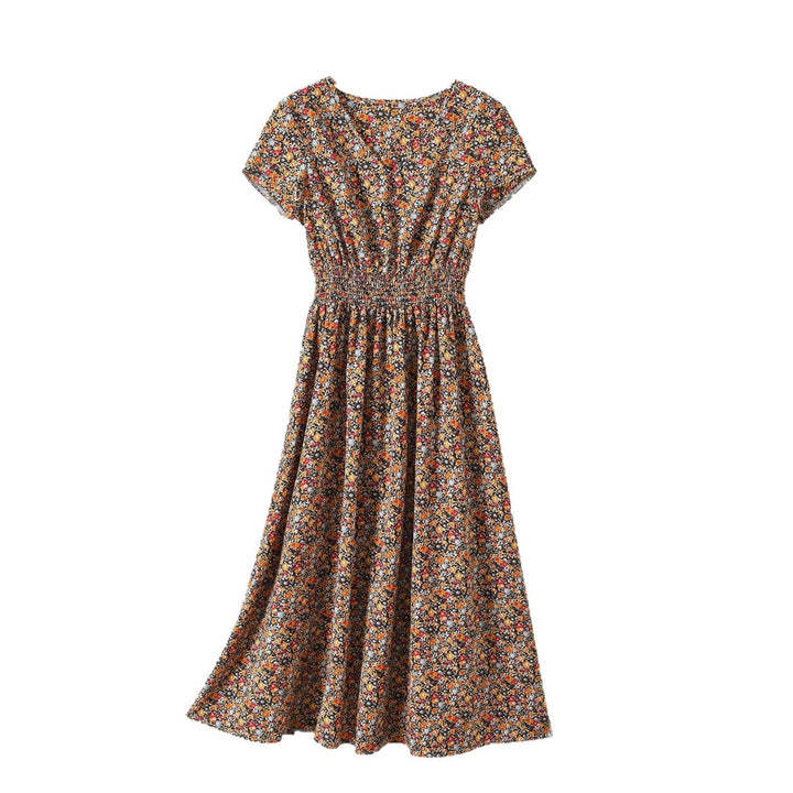 Damen Sommerliches Midikleid mit elastischem Bund und floralen Mustern Drune